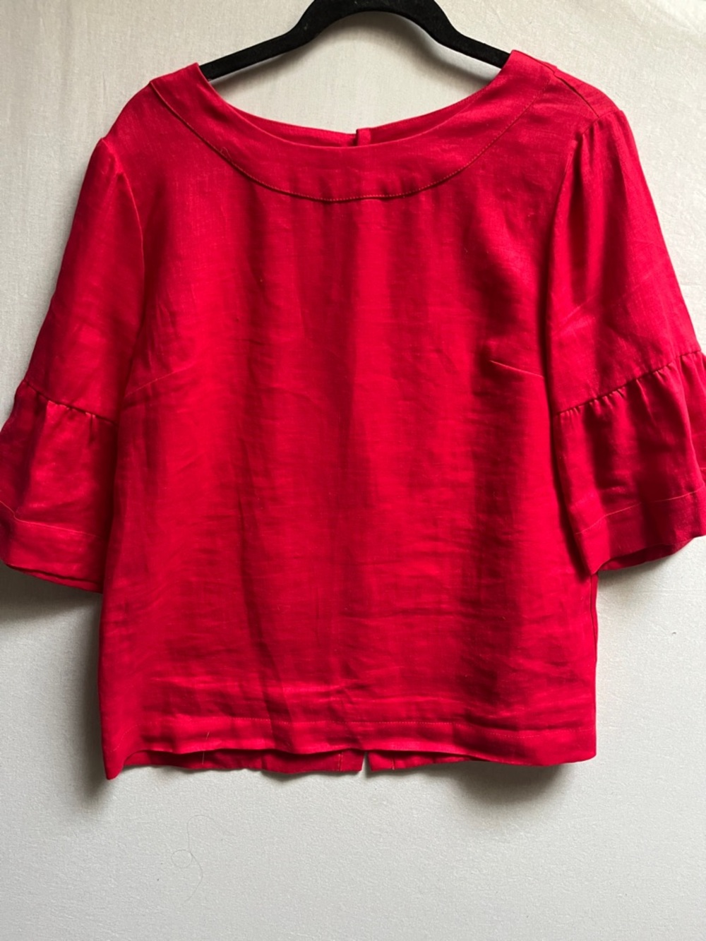 Peruzzi 100% Linen Red Women's Boxy Bell-Sleeve Top Sz 8